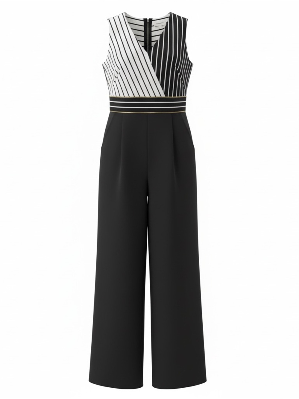 Calvin Klein Black and White Striped Bodice Wide-Leg Jumpsuit